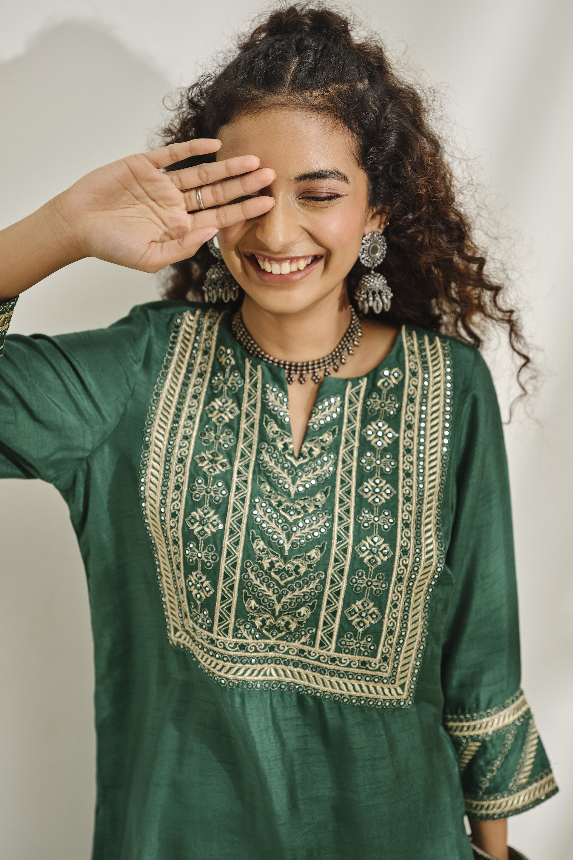 Sargam Kurta Set, Green, image 3